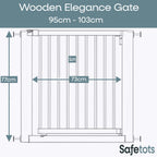 Safetots Wooden Elegance Baby Safety Gate - Natural Wood, Pressure Fit, 95-103cm Wide - Damaged Box
