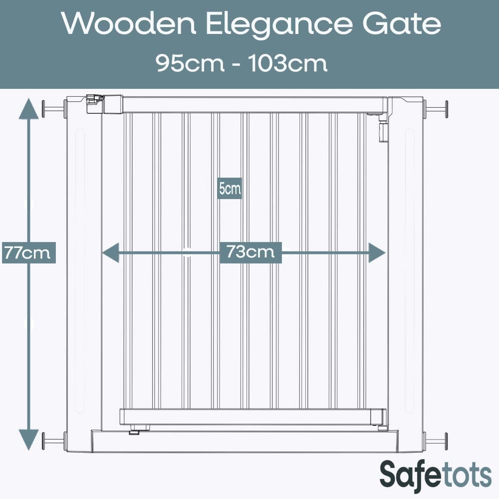 Safetots Wooden Elegance Baby Safety Gate - Natural Wood, Pressure Fit, 95-103cm Wide - Damaged Box