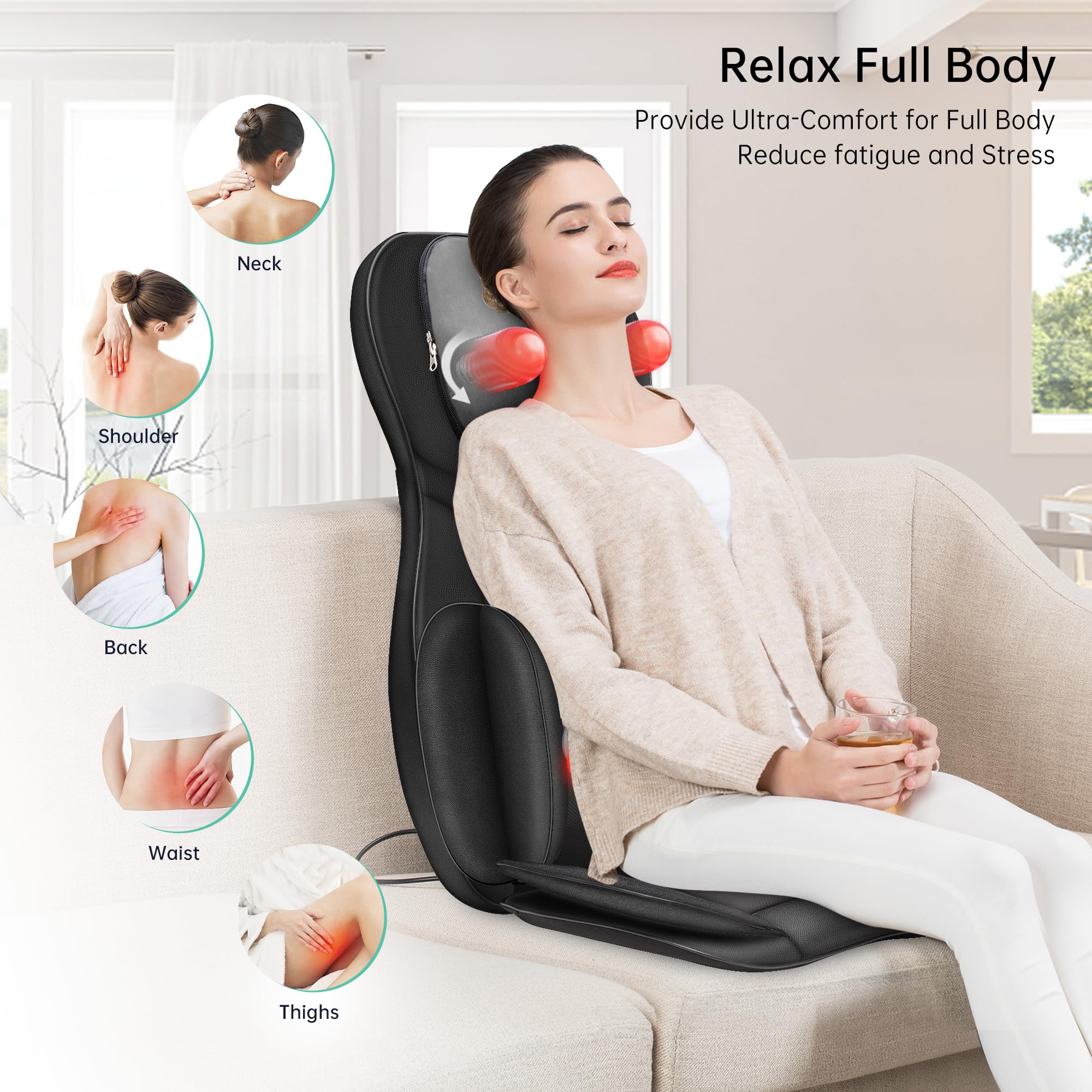 Snailax Full Body Massage Chair Pad Shiatsu Neck Back Massager with Heat & Compress - Portable 3D/4D Kneading Seat Cushion - Like New