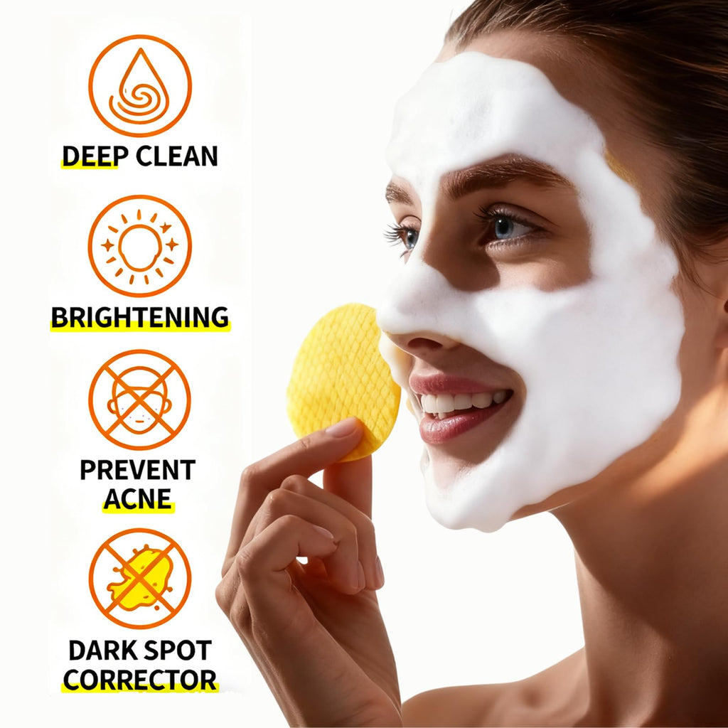 Canamin 2 Pcs Turmeric Face Wash with Brush & Turmeric Kojic Acid Cleansing Pads, Skin Care Set for Deep Cleansing and Brightening, Remove Impurities and Exfoliating, Suitable for All Skin Types
