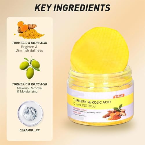 Canamin 2 Pcs Turmeric Face Wash with Brush & Turmeric Kojic Acid Cleansing Pads, Skin Care Set for Deep Cleansing and Brightening, Remove Impurities and Exfoliating, Suitable for All Skin Types