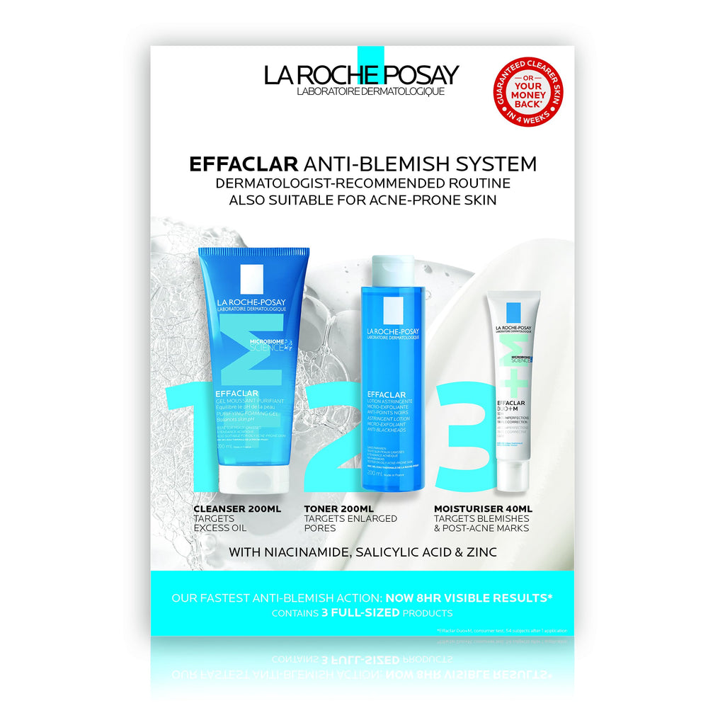 La Roche Posay Effaclar 3-Step Anti-Blemish System Kit, Complete Skincare Routine, Cleanser 200ml, Toner 200ml, & Moisturiser 40ml, Suitable For All Skin Types Including Oily & Blemish-Prone Skin - Damaged Box