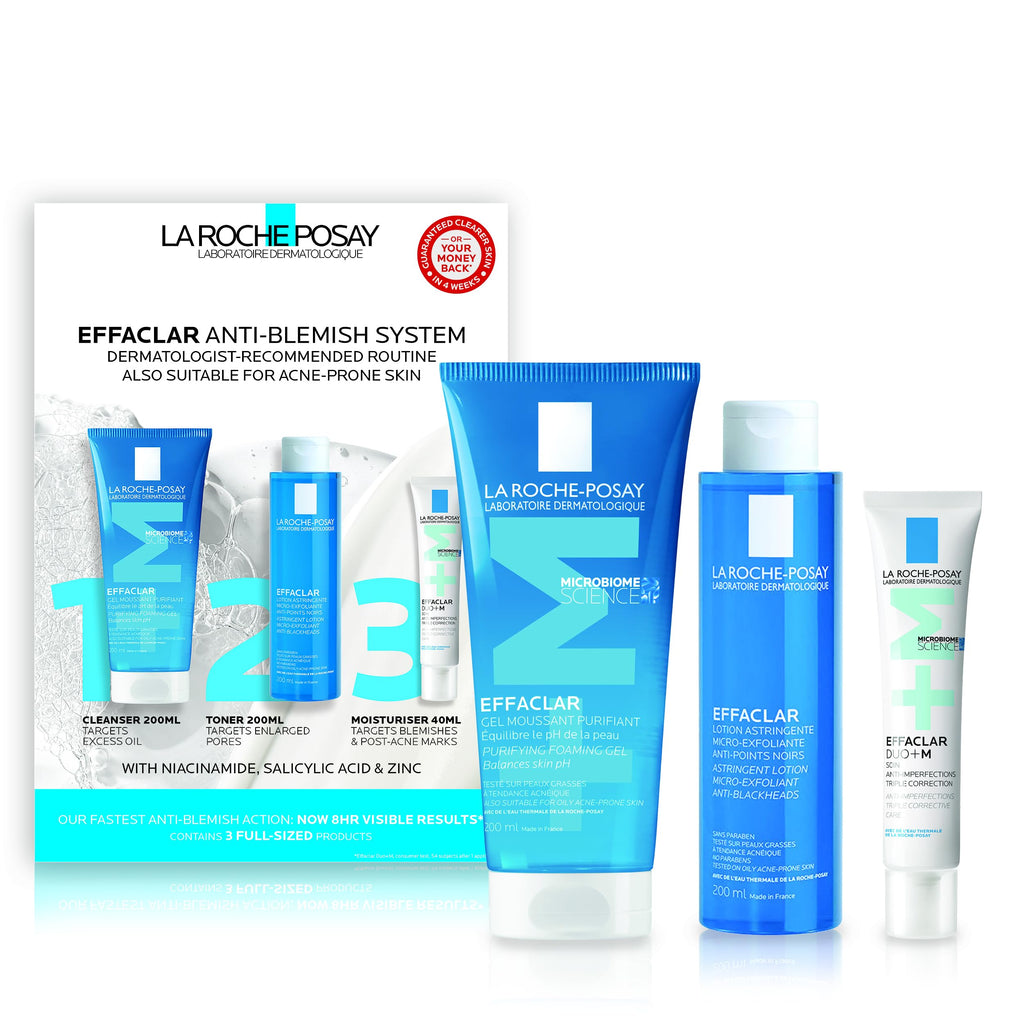 La Roche Posay Effaclar 3-Step Anti-Blemish System Kit, Complete Skincare Routine, Cleanser 200ml, Toner 200ml, & Moisturiser 40ml, Suitable For All Skin Types Including Oily & Blemish-Prone Skin - Damaged Box