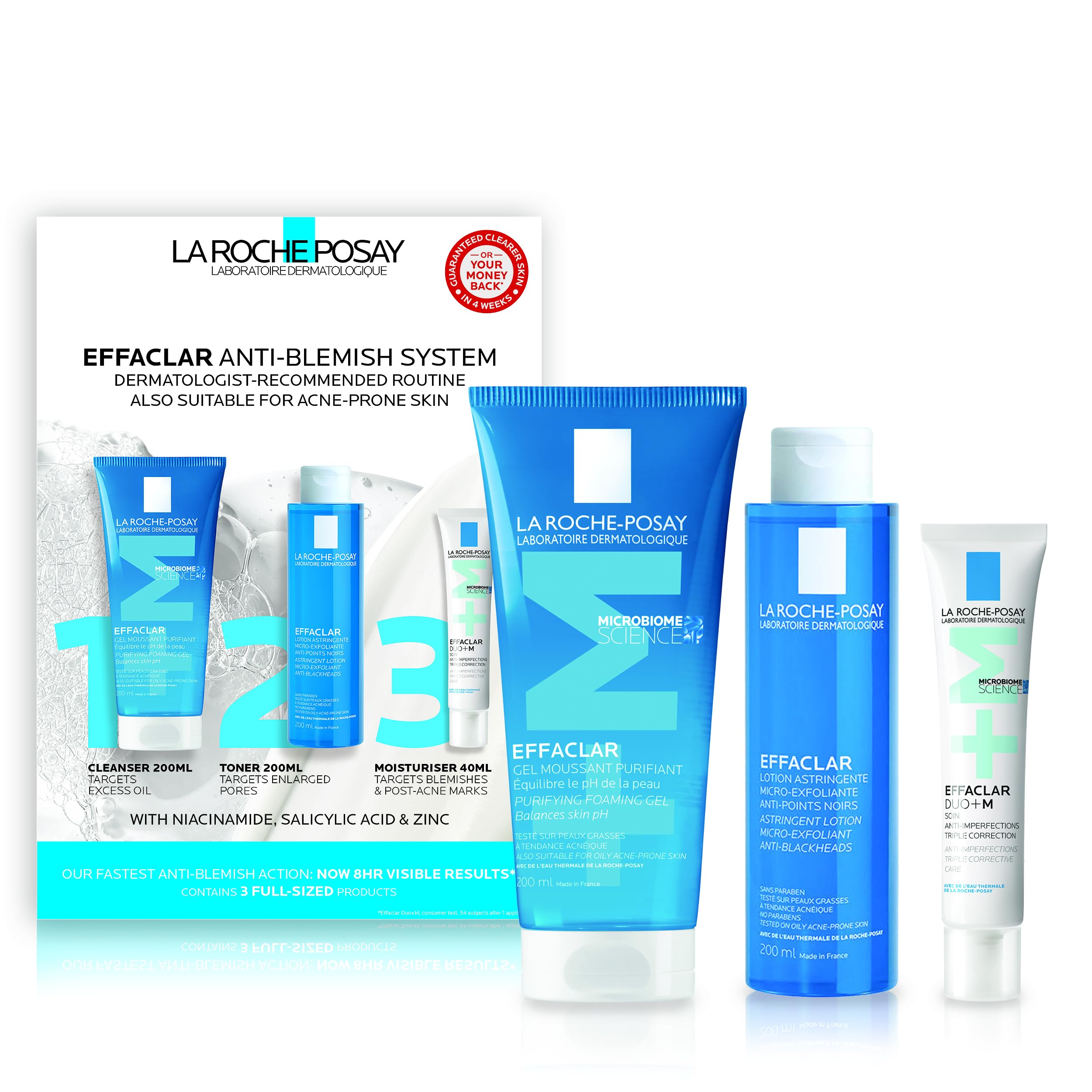 La Roche Posay Effaclar 3-Step Anti-Blemish System Kit, Complete Skincare Routine, Cleanser 200ml, Toner 200ml, & Moisturiser 40ml, Suitable For All Skin Types Including Oily & Blemish-Prone Skin - Damaged Box