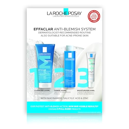 La Roche Posay Effaclar 3-Step Anti-Blemish System Kit, Complete Skincare Routine, Cleanser 200ml, Toner 200ml, & Moisturiser 40ml, Suitable For All Skin Types Including Oily & Blemish-Prone Skin - Damaged Box