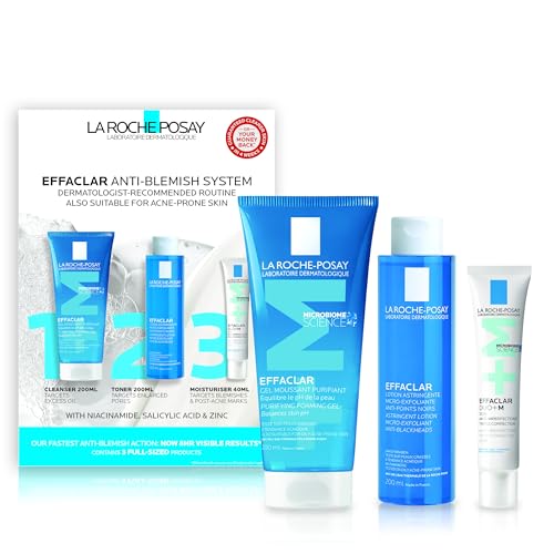 La Roche Posay Effaclar 3-Step Anti-Blemish System Kit, Complete Skincare Routine, Cleanser 200ml, Toner 200ml, & Moisturiser 40ml, Suitable For All Skin Types Including Oily & Blemish-Prone Skin - Damaged Box