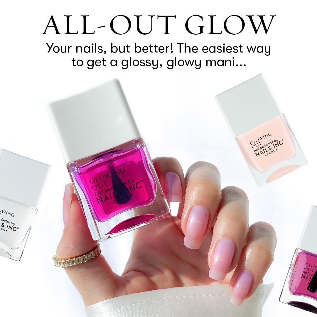 Nails Inc Glowing Out, Glowing My Way, Pink, Shimmer, Glossy, No Chip, Long Lasting, Quick Dry, Air Dry, Professional Manicures & Pedicures, Fingernails & Toenails, Vegan Nail Polish, 14 ML