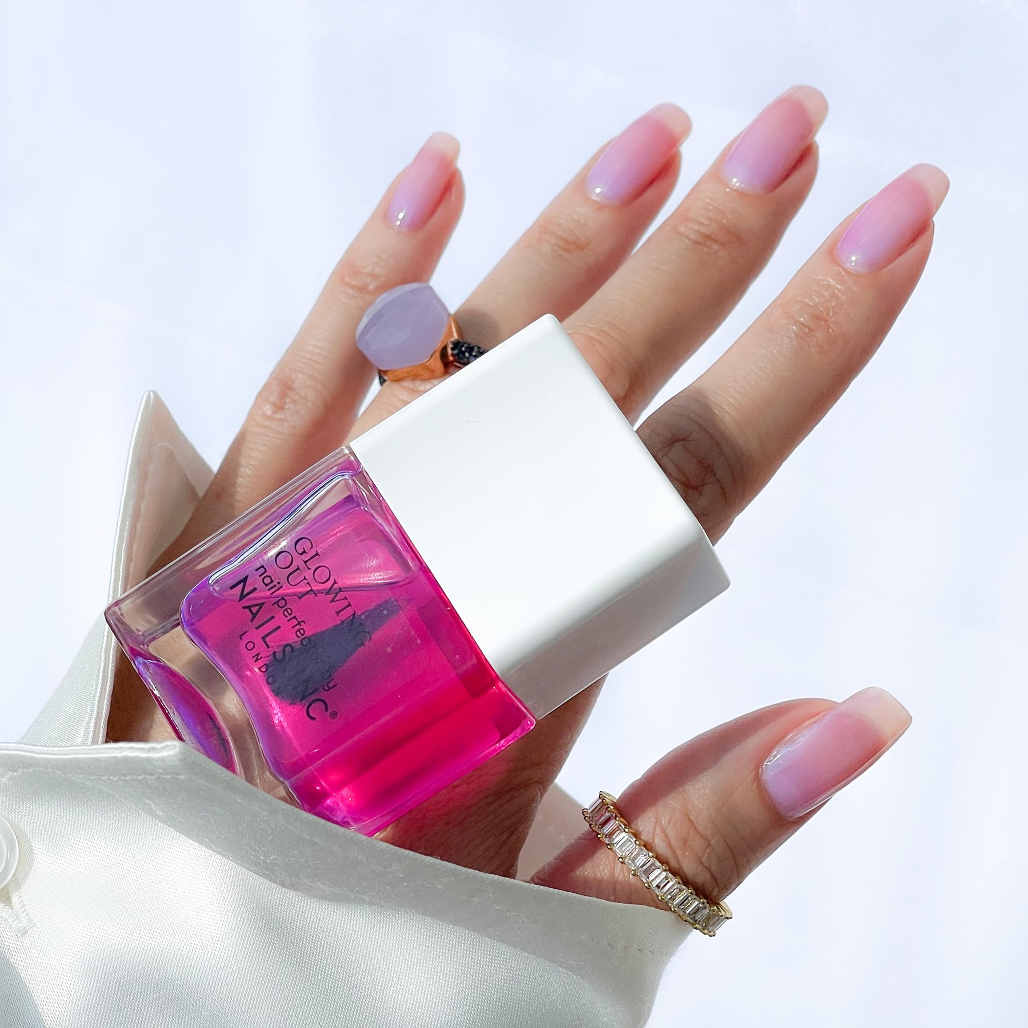 Nails Inc Glowing Out, Glowing My Way, Pink, Shimmer, Glossy, No Chip, Long Lasting, Quick Dry, Air Dry, Professional Manicures & Pedicures, Fingernails & Toenails, Vegan Nail Polish, 14 ML
