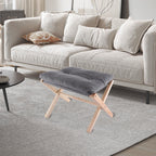 ASelected Folding Footstool - 40cm Wood X-Leg Ottoman with Removable Washable Dark Grey Cushion for Living Room Bedroom - Damaged Box