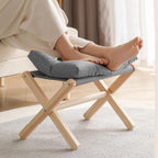 ASelected Folding Footstool - 40cm Wood X-Leg Ottoman with Removable Washable Dark Grey Cushion for Living Room Bedroom - Damaged Box