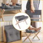 ASelected Folding Footstool - 40cm Wood X-Leg Ottoman with Removable Washable Dark Grey Cushion for Living Room Bedroom - Damaged Box