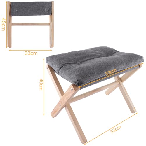 ASelected Folding Footstool - 40cm Wood X-Leg Ottoman with Removable Washable Dark Grey Cushion for Living Room Bedroom - Damaged Box