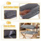 ASelected Folding Footstool - 40cm Wood X-Leg Ottoman with Removable Washable Dark Grey Cushion for Living Room Bedroom - Damaged Box