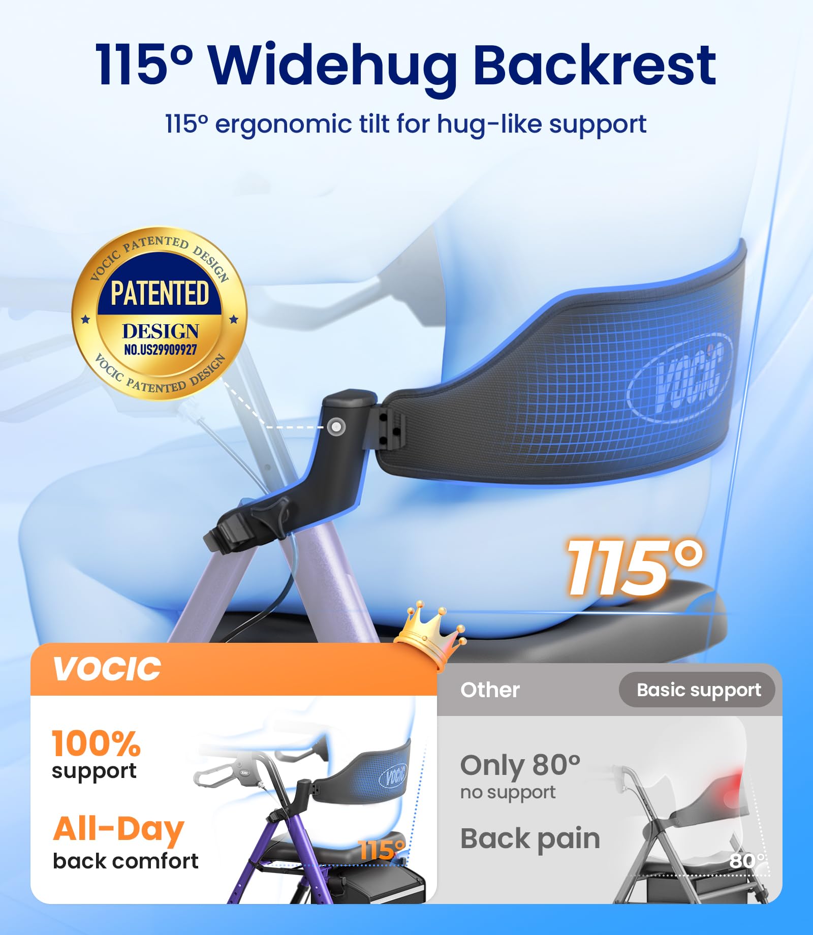 VOCIC Rollator Walker with Seat - Brakes & Bag - Foldable Walking Aid - Adjustable Height - Lightweight - Purple - Like New
