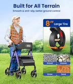 VOCIC Rollator Walker with Seat - Brakes & Bag - Foldable Walking Aid - Adjustable Height - Lightweight - Purple - Like New