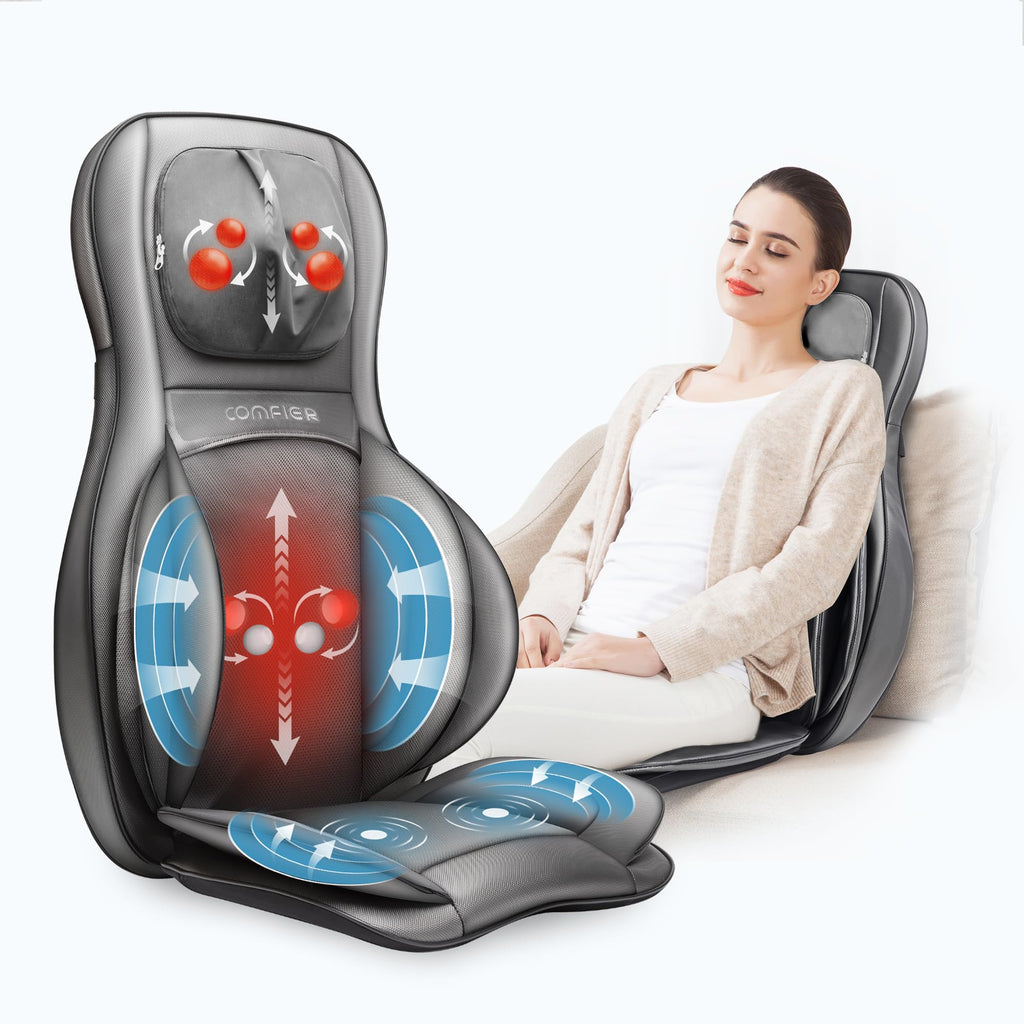 Comfier Neck and Back Massager with Heat - Shiatsu Massage Chair Pad for Full Back & Neck, Home Office Use - Damaged Box