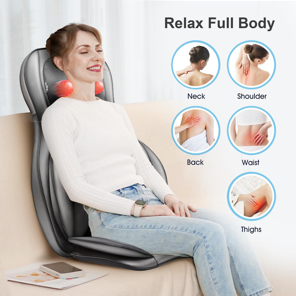 Comfier Neck and Back Massager with Heat - Shiatsu Massage Chair Pad for Full Back & Neck, Home Office Use - Damaged Box