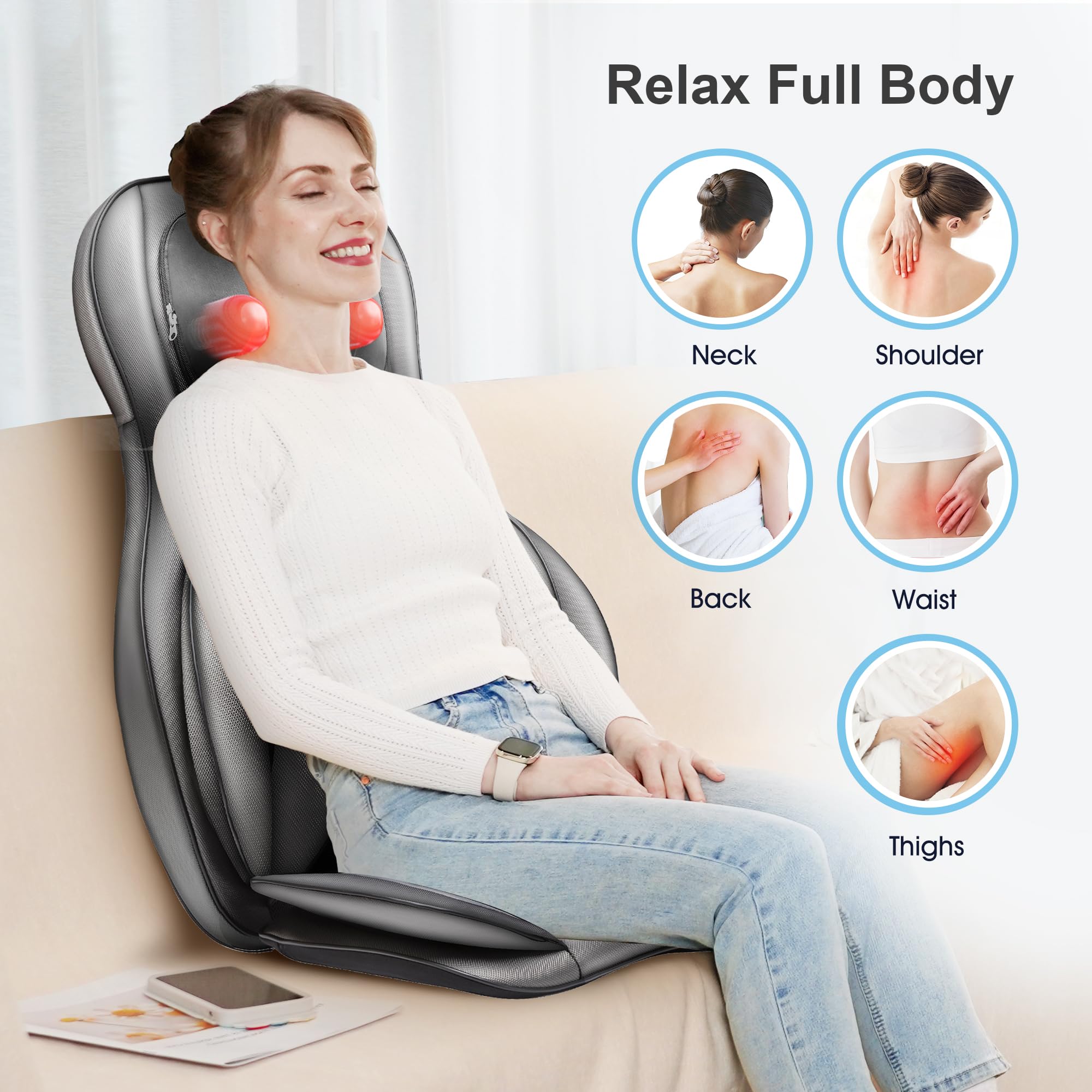 Comfier Neck and Back Massager with Heat - Shiatsu Massage Chair Pad for Full Back & Neck, Home Office Use - Damaged Box