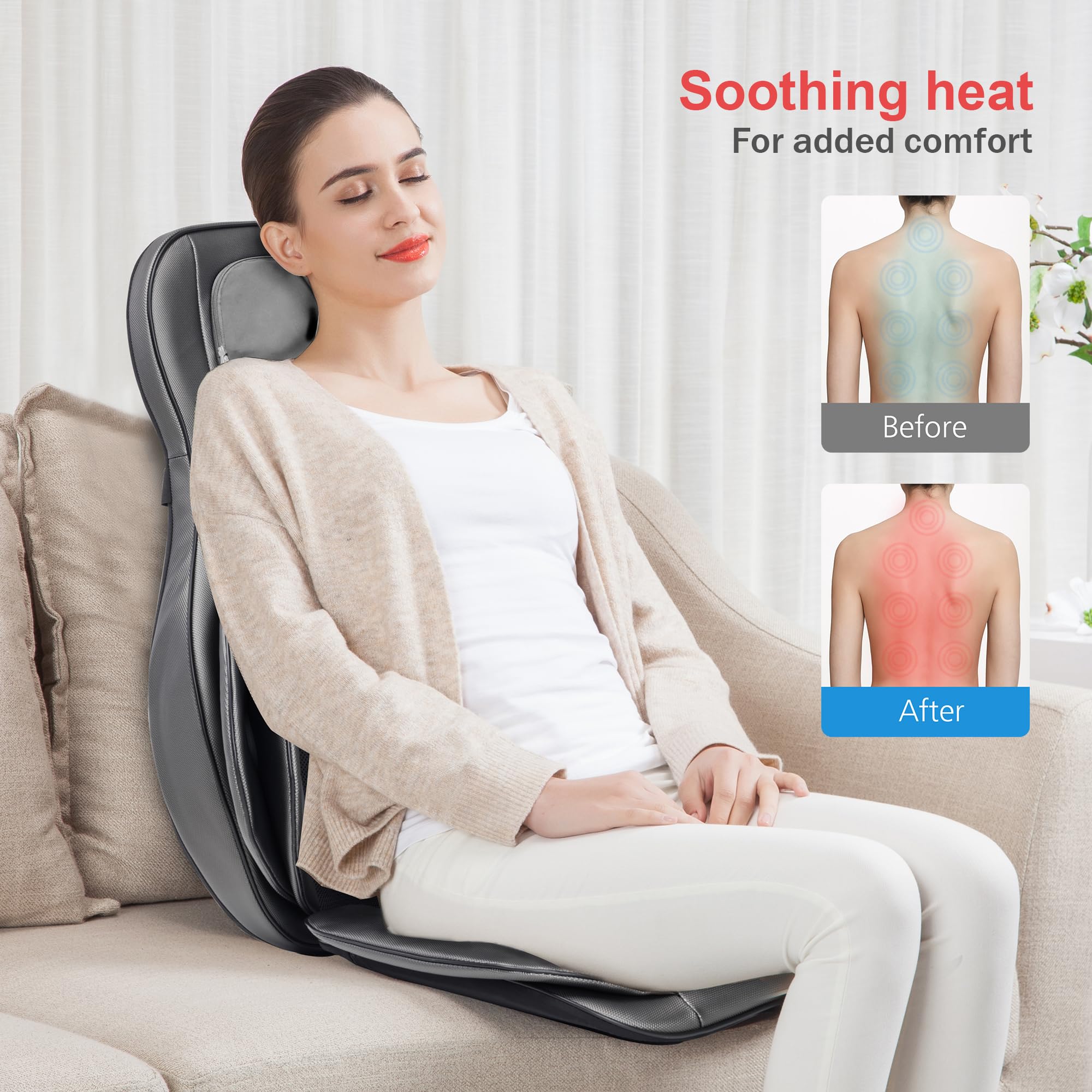 Comfier Neck and Back Massager with Heat - Shiatsu Massage Chair Pad for Full Back & Neck, Home Office Use - Damaged Box