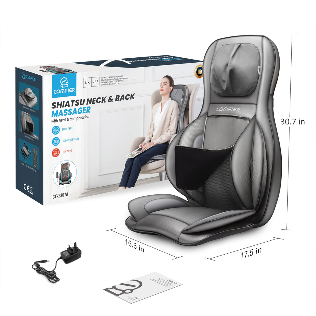 Comfier Neck and Back Massager with Heat - Shiatsu Massage Chair Pad for Full Back & Neck, Home Office Use - Damaged Box
