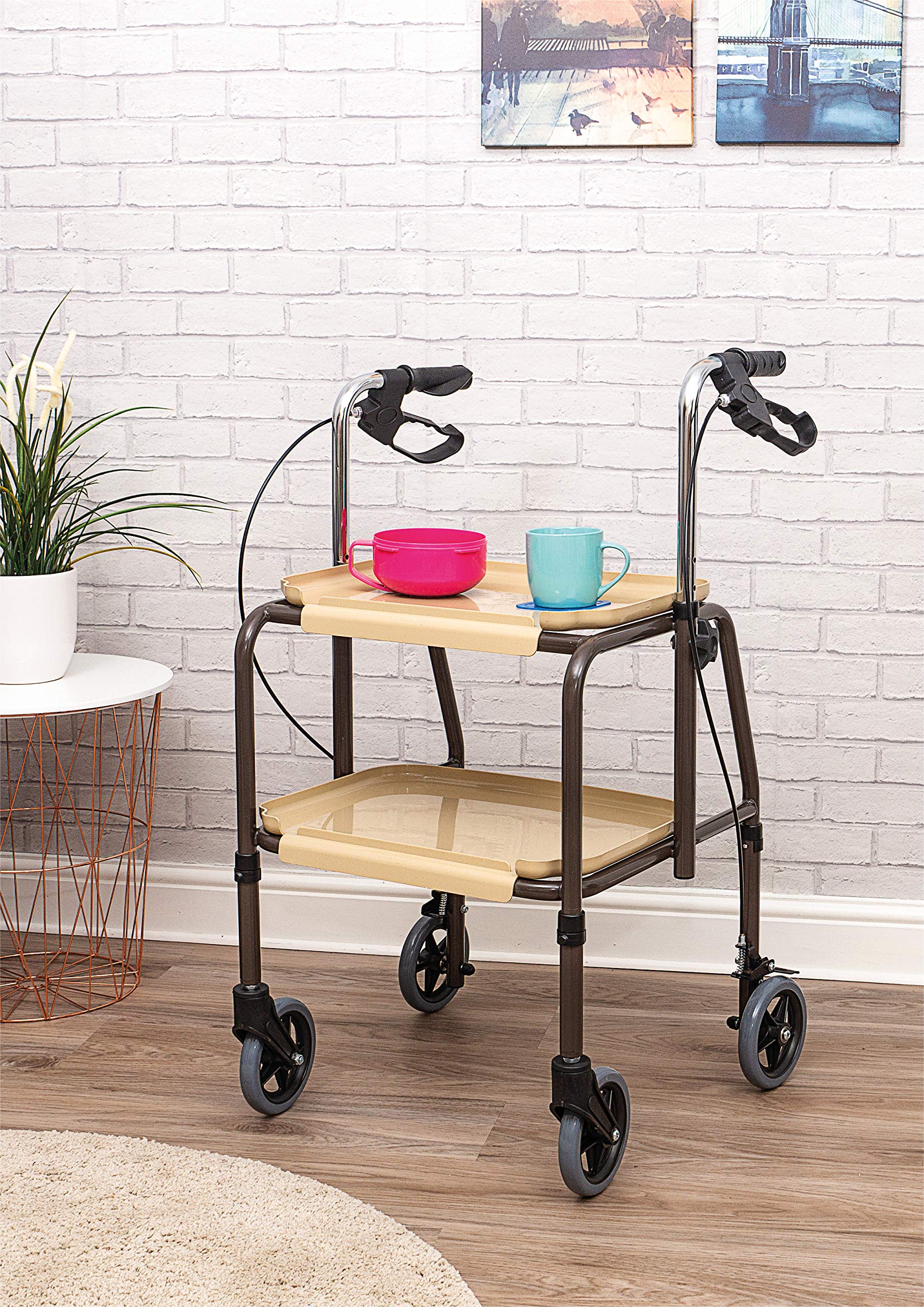 Aidapt Strolley Trolley - Height Adjustable, Removable Trays, Brakes - Mobility Aid, Dinner, Tea, Meals - Very Good