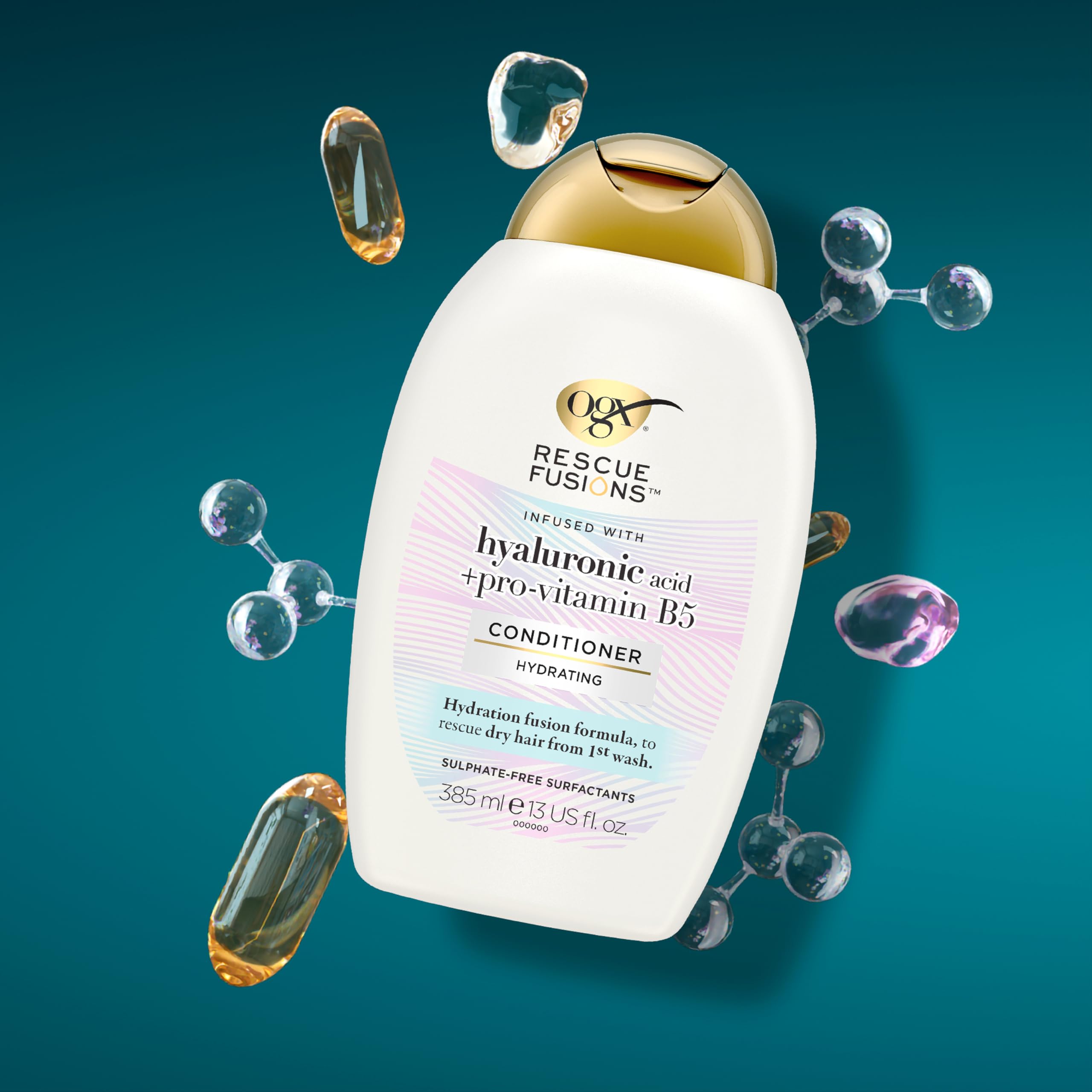 OGX Rescue Fusions Hydrating Conditioner - Hyaluronic Acid, Pro-Vitamin B5 - Reduces Dry Hair - Sulfate Free - 385ml