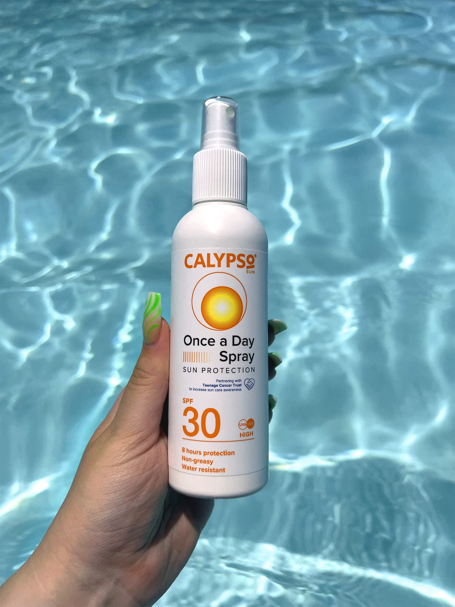 Calypso Once A Day Sun Protection Spray SPF30 | 8 Hours Sun Protection | Non Greasy | Water Resistant | 200ml, Transparent,package may vary