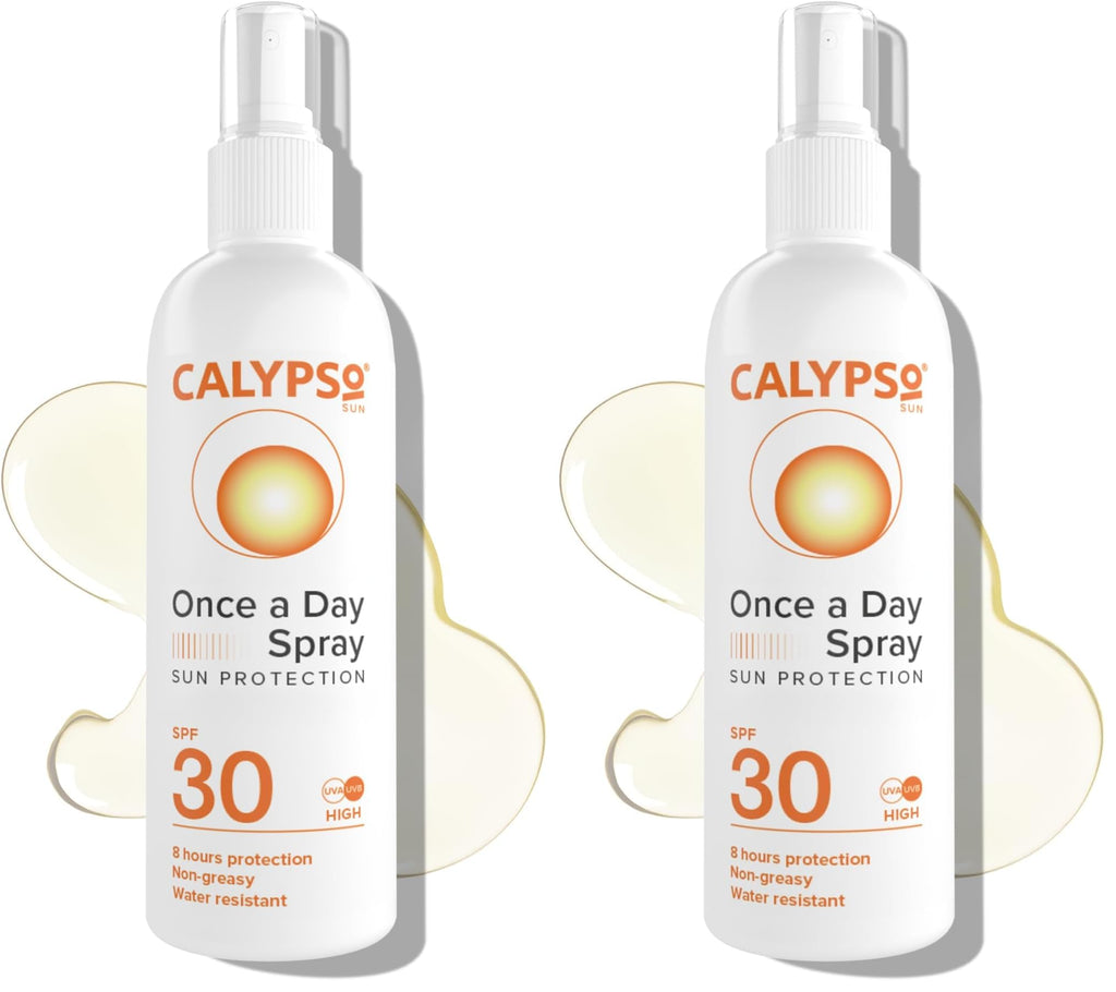 Calypso Once A Day Sun Protection Spray SPF30 | 8 Hours Sun Protection | Non Greasy | Water Resistant | 200ml, Transparent,package may vary