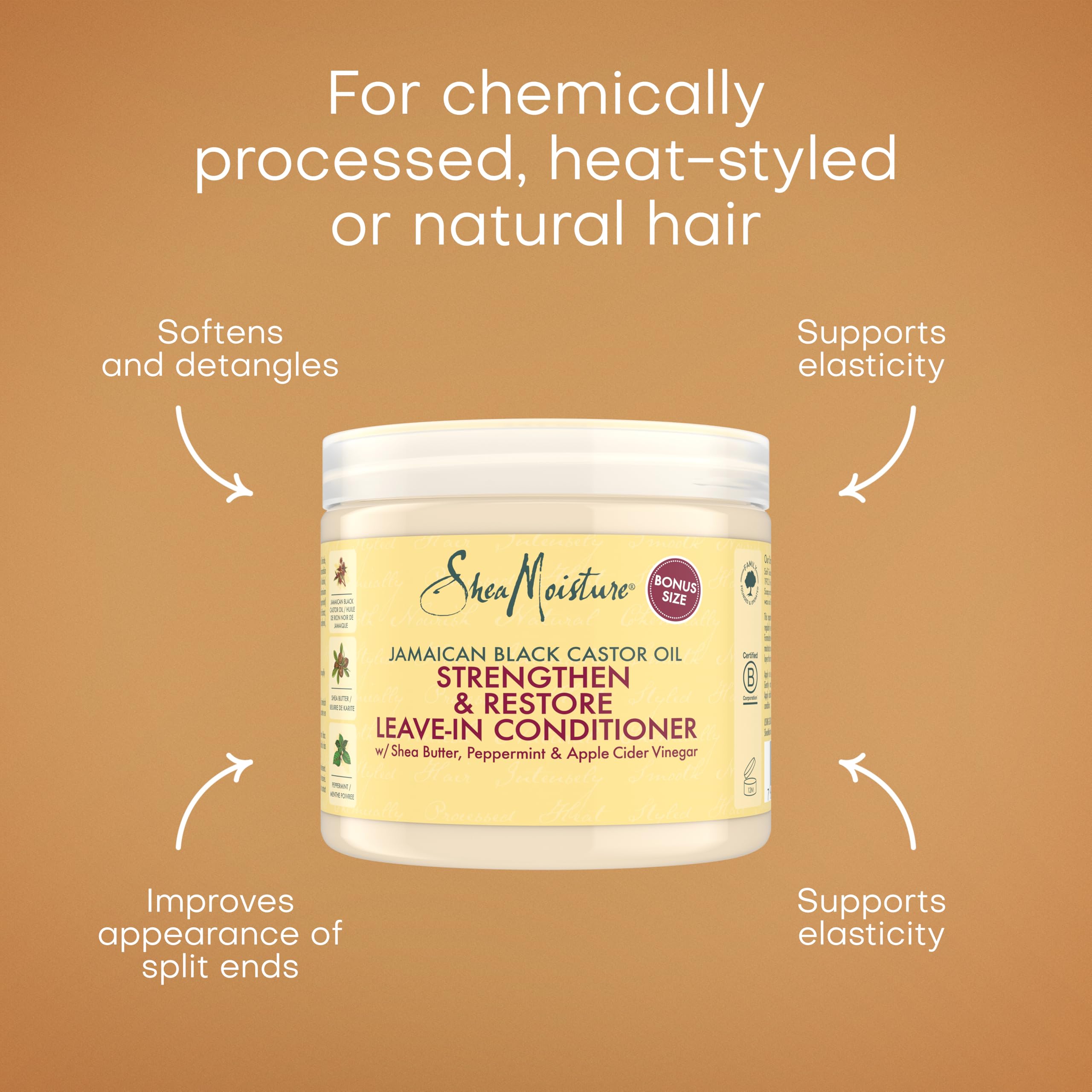 SheaMoisture Jamaican Black Castor Oil Leave-In Conditioner - Sulphate-Free, Shea Butter, Peppermint - 431ml