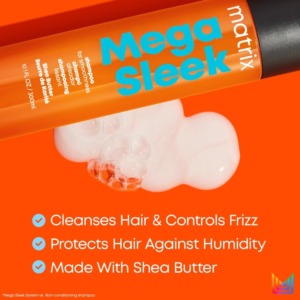 MATRIX Total Results Mega Sleek Smoothing Shampoo - Shea Butter, Frizz Control, 300ml for Coarse Unruly Hair
