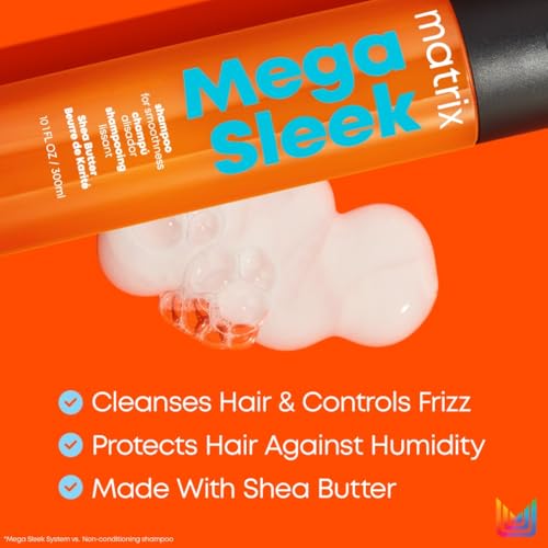 MATRIX Total Results Mega Sleek Smoothing Shampoo - Shea Butter, Frizz Control, 300ml for Coarse Unruly Hair