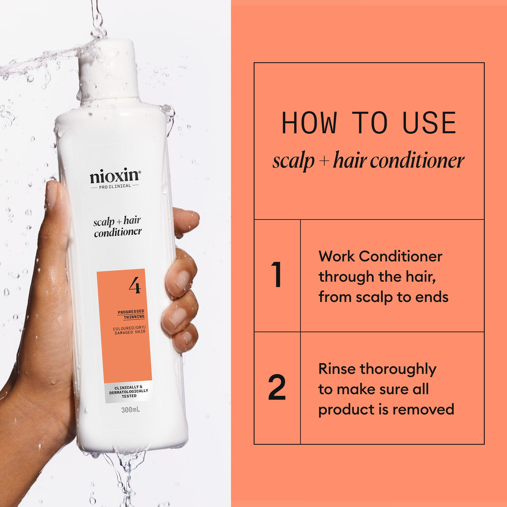 Nioxin System 4 Scalp + Hair Conditioner - Coloured, Dry, Damaged Hair, Progressed Thinning, Biotin, Niacinamide, 300ml