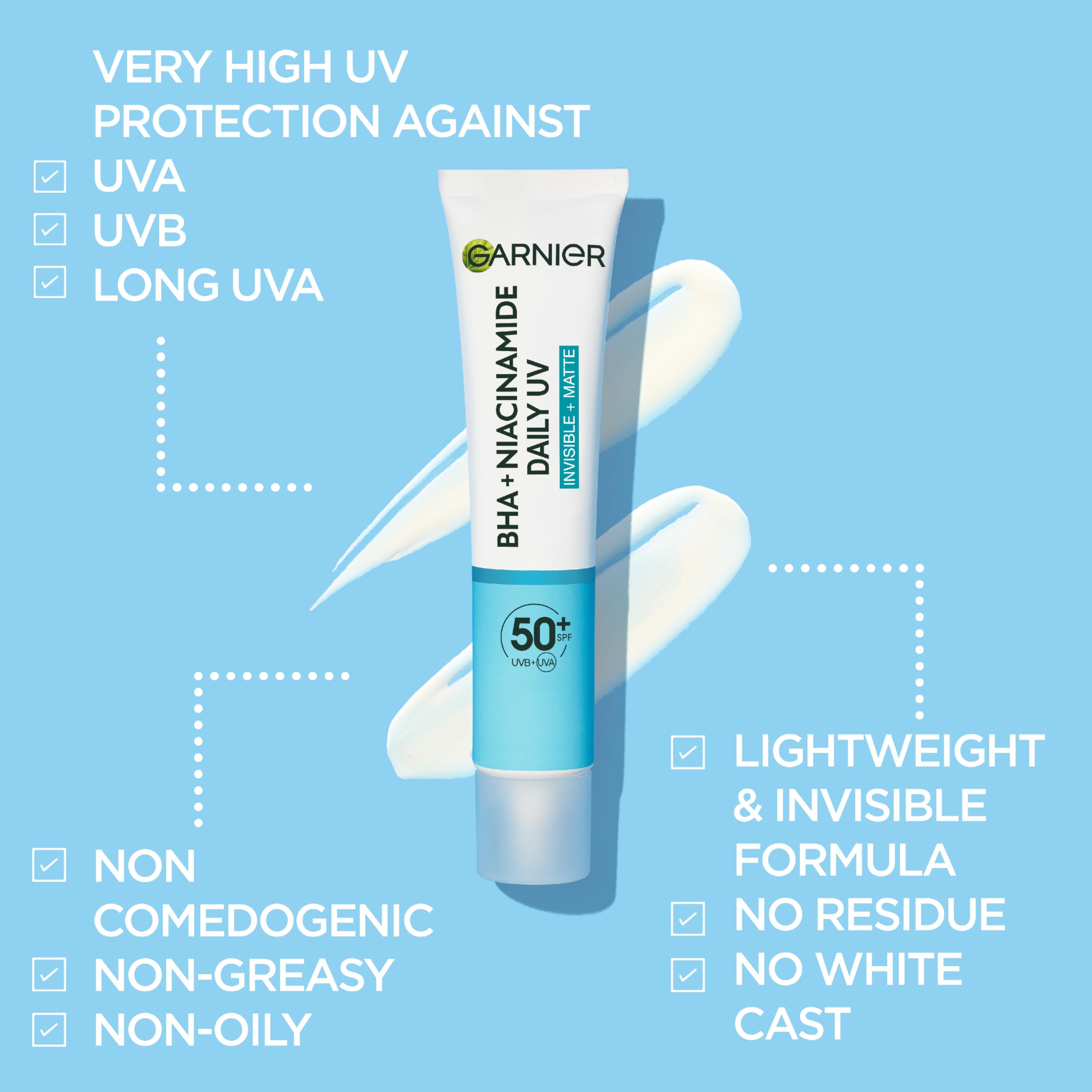 Garnier Pure Active SPF50 Anti-Imperfection Invisible Fluid Sunscreen 40ml - BHA + Niacinamide Daily UV