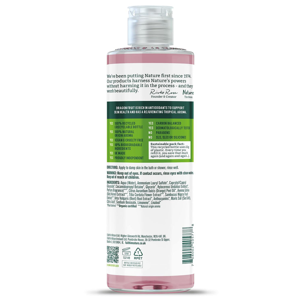 Faith In Nature Natural Dragon Fruit Body Wash, Rejuvenating Shower Gel, Vegan and Cruelty Free, No SLS or Parabens, 400 ml
