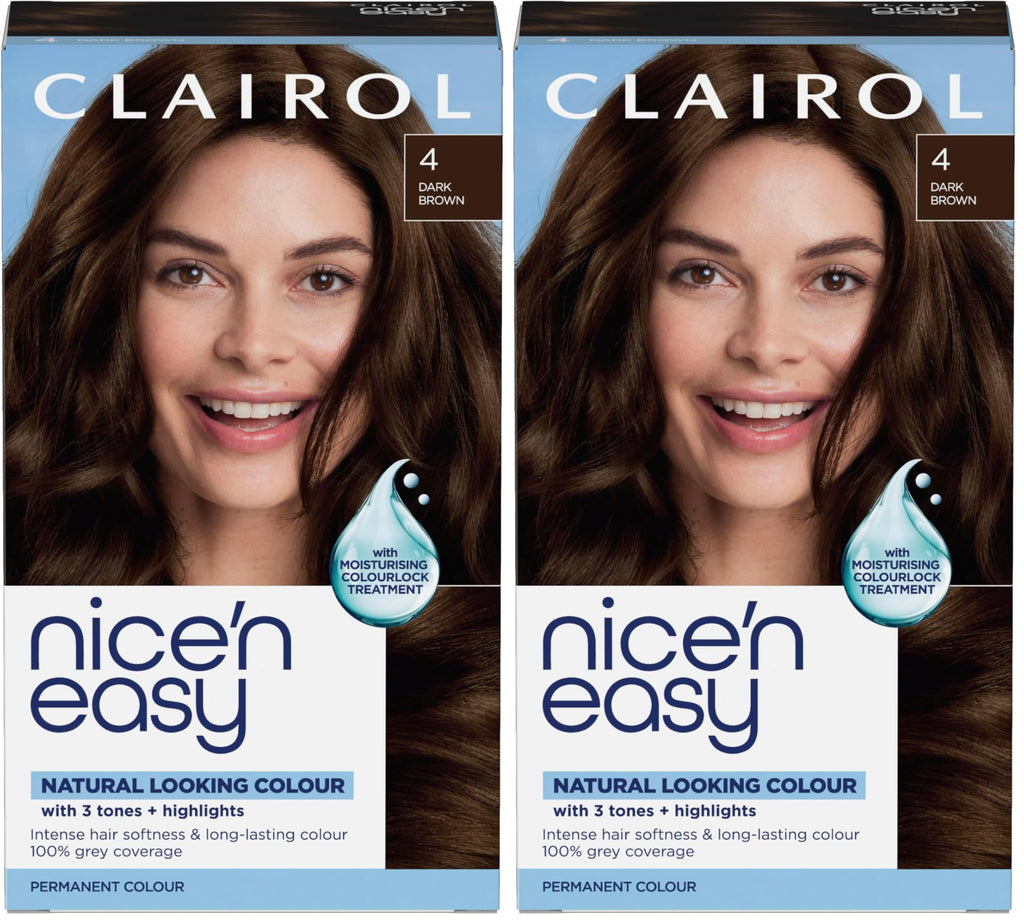 CLAIROL NICE'N EASY CR`EME PERMANENT HAIR DYE - 4 DARK BROWN - Damaged Box