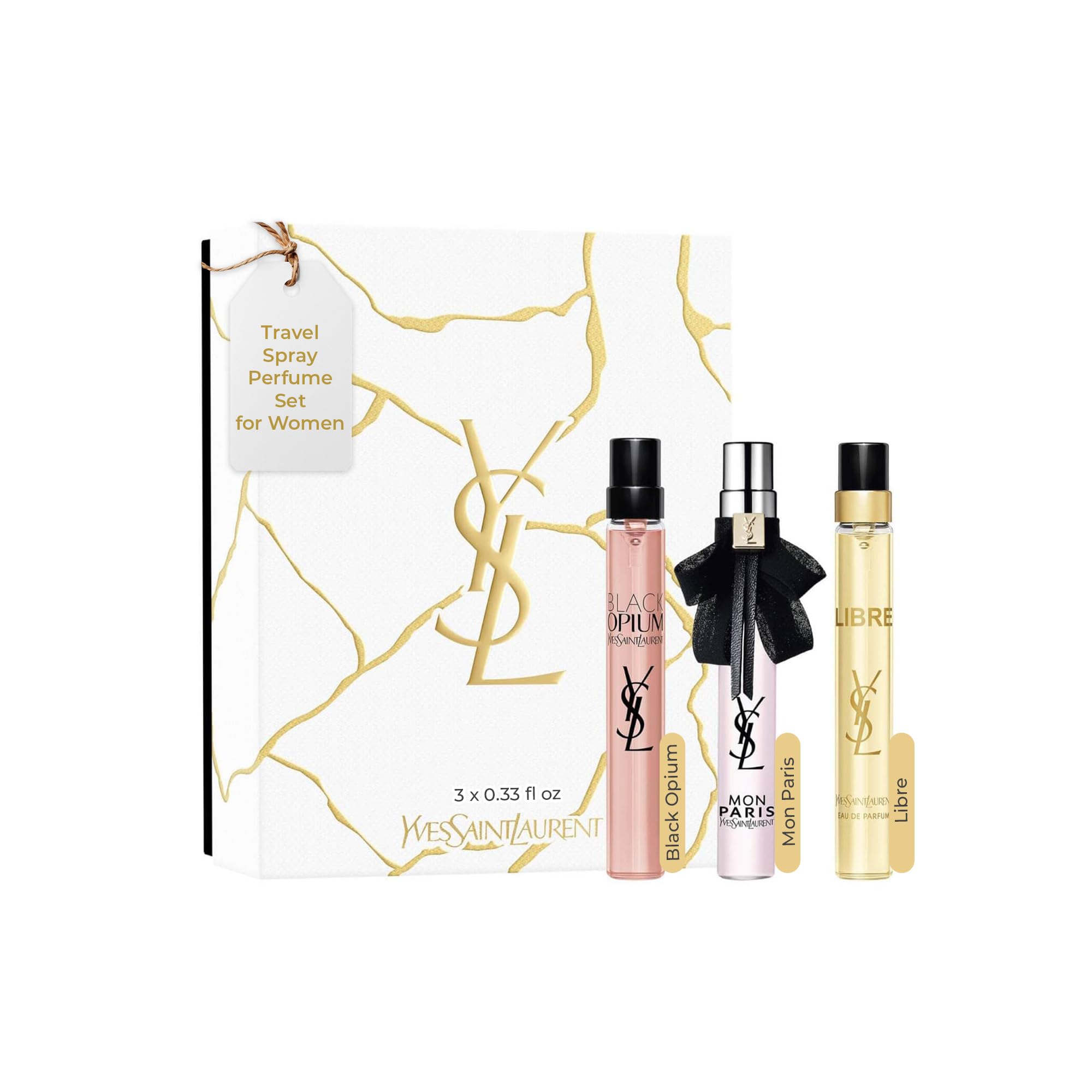 Yves Saint Laurent Travel Spray Collection Set - Black Opium, Libre, Mon Paris 3x10ml Eau de Parfum for Women - Damaged Box