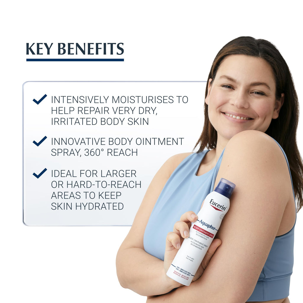 Eucerin Aquaphor Ointment Body Spray 250ml - Intensive Moisturising Lotion for Dry, Irritated Skin - Fragrance-Free