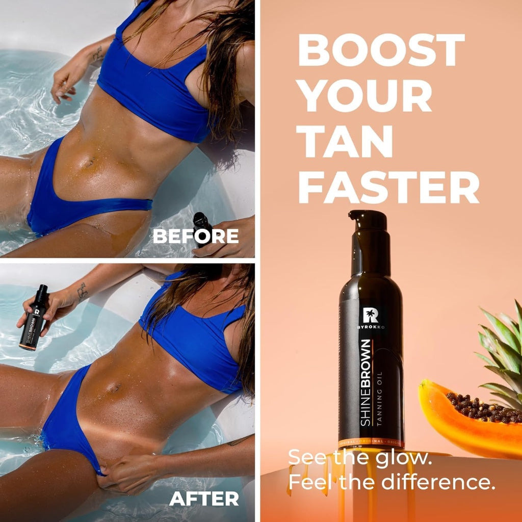 BYROKKO Shine Brown Tanning Oil 150ml - Sunbed Tanning Accelerator Lotion - Fast Bronzer for Deep Glow - Damaged Box