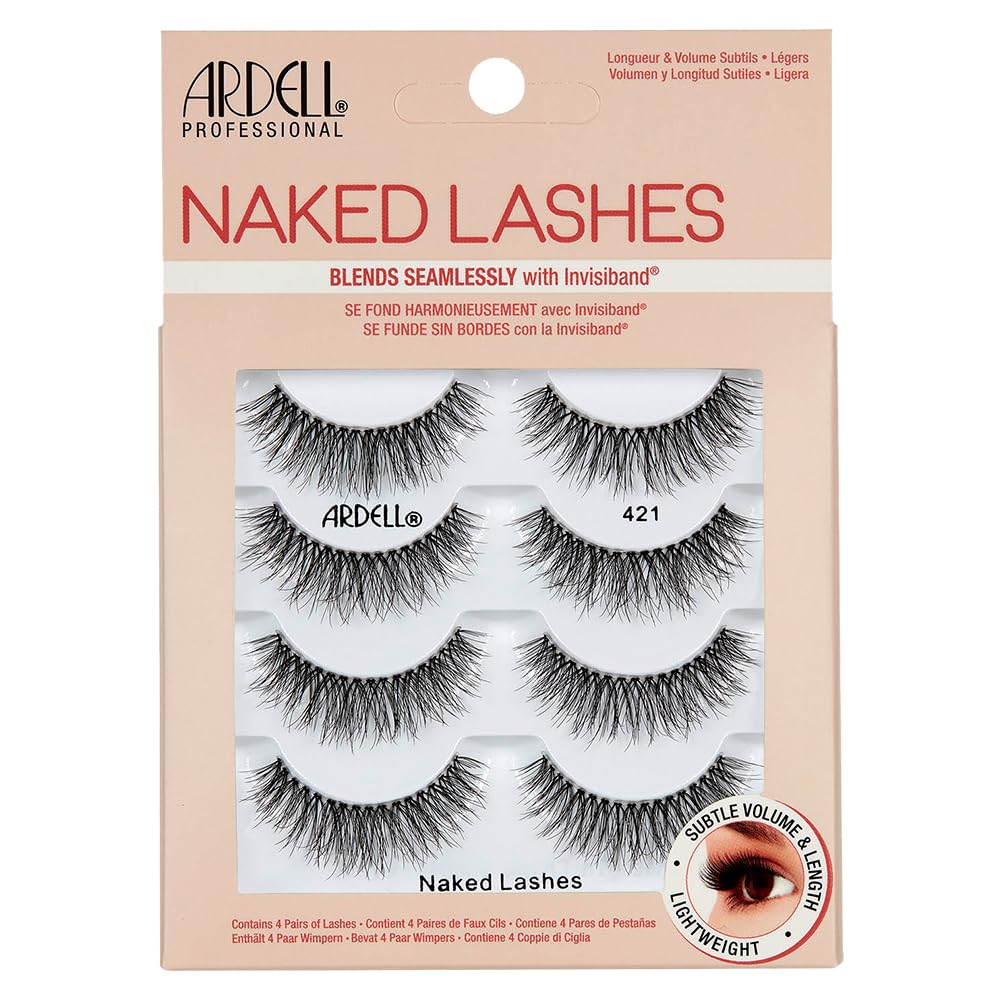 Ardell False Eyelashes Naked Lash 421 4 Pack Multipack Black Subtle Volume And Length Beautiful Soft Lightweight Lashes Super Soft Comfortable Invisiband Mid-Length Vegan-Friendly Eyelashes - Damaged Box