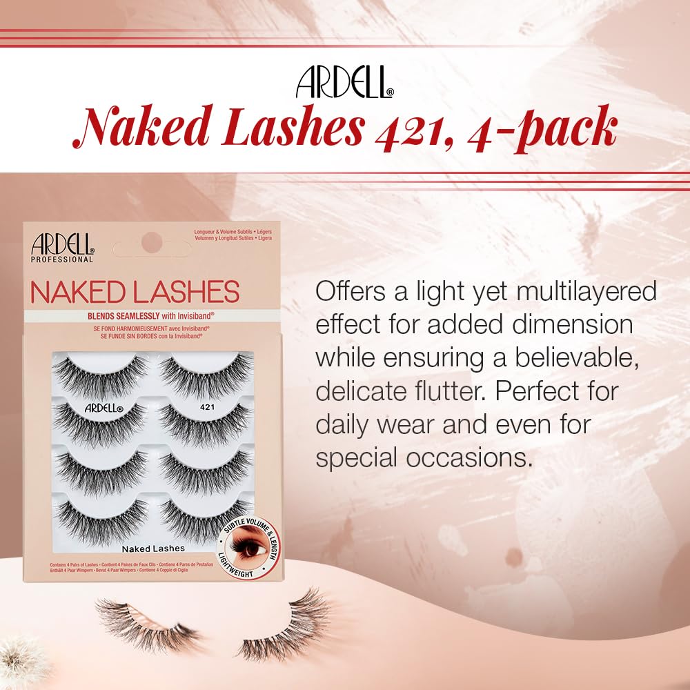 Ardell False Eyelashes Naked Lash 421 4 Pack Multipack Black Subtle Volume And Length Beautiful Soft Lightweight Lashes Super Soft Comfortable Invisiband Mid-Length Vegan-Friendly Eyelashes - Damaged Box