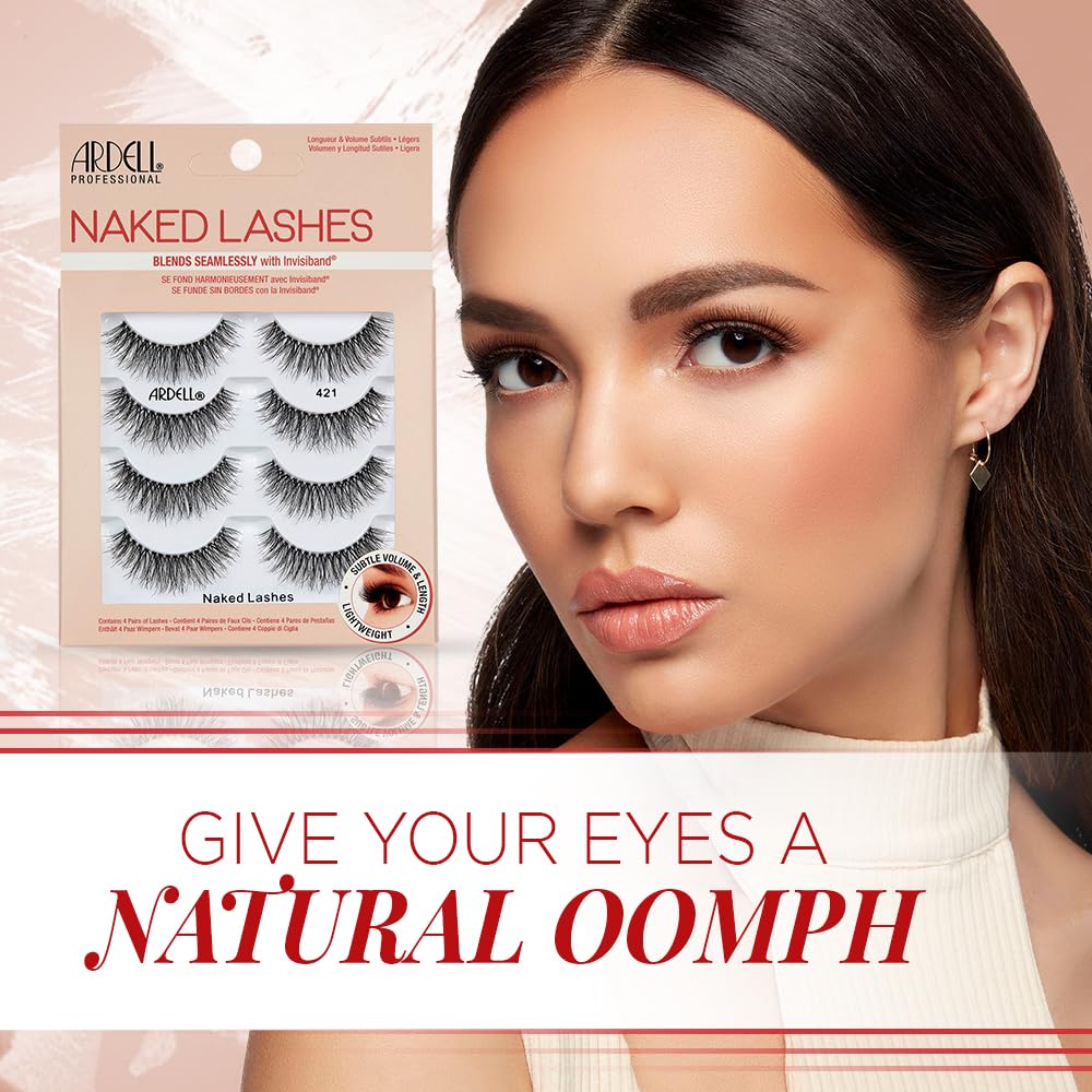 Ardell False Eyelashes Naked Lash 421 4 Pack Multipack Black Subtle Volume And Length Beautiful Soft Lightweight Lashes Super Soft Comfortable Invisiband Mid-Length Vegan-Friendly Eyelashes - Damaged Box