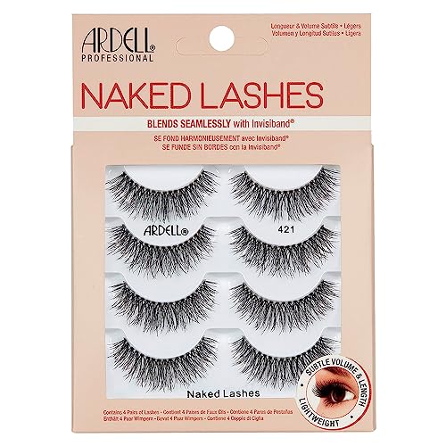 Ardell False Eyelashes Naked Lash 421 4 Pack Multipack Black Subtle Volume And Length Beautiful Soft Lightweight Lashes Super Soft Comfortable Invisiband Mid-Length Vegan-Friendly Eyelashes - Damaged Box