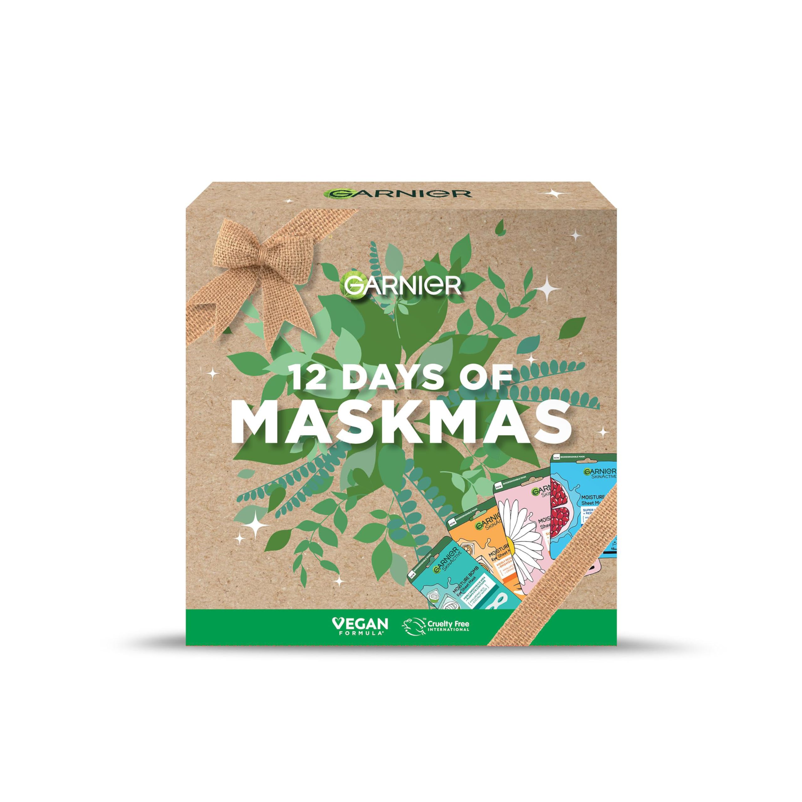 Garnier Face & Eye Mask Gift Set - 12 Vegan Sheet Masks with Vitamin C, Hyaluronic Acid, Lavender, Pomegranate, Green Tea - Damaged Box
