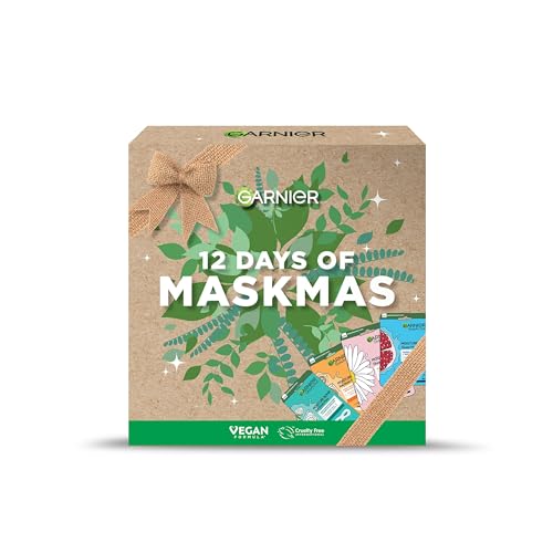 Garnier Face & Eye Mask Gift Set - 12 Vegan Sheet Masks with Vitamin C, Hyaluronic Acid, Lavender, Pomegranate, Green Tea - Damaged Box