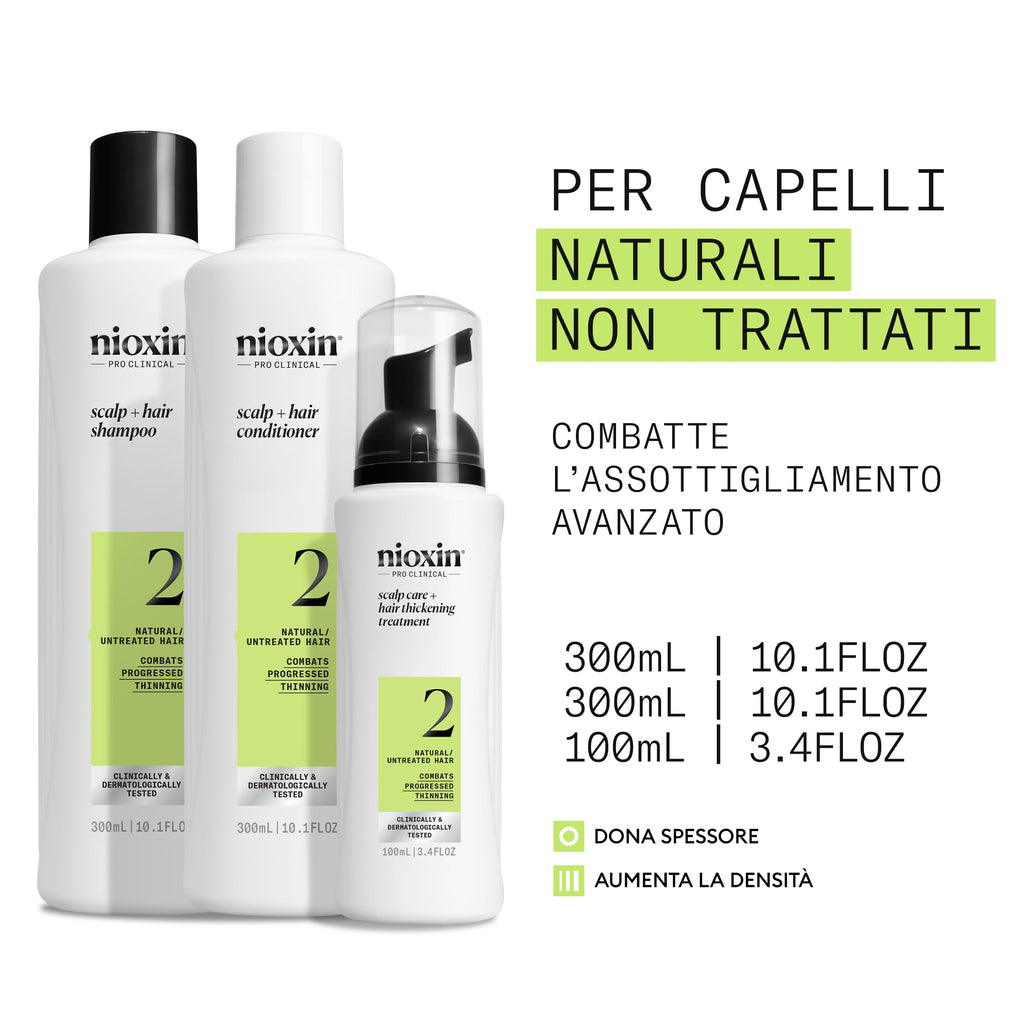 Nioxin System 2 Scalp Treatment Kit - Advanced Thinning Hair Shampoo 300ml, Conditioner 300ml, Treatment 100ml - Damaged Box