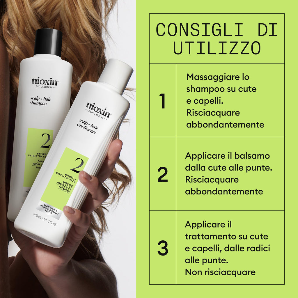 Nioxin System 2 Scalp Treatment Kit - Advanced Thinning Hair Shampoo 300ml, Conditioner 300ml, Treatment 100ml - Damaged Box