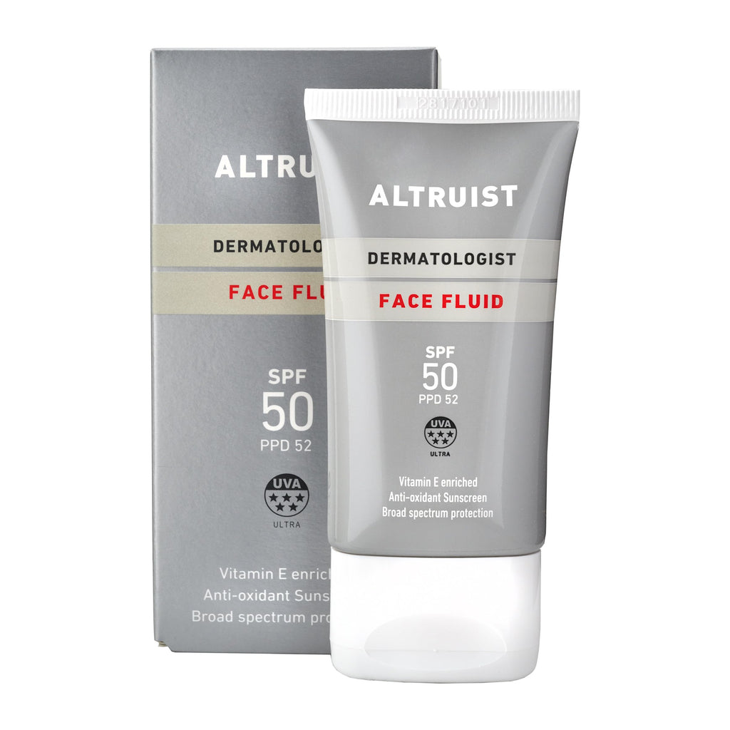 Altruist Dermatologist Sunscreen Fluid SPF - Superior 5star UVA face protection by Dr Andrew Birnie premium antioxidant, White, Unscented, 50 millilitre - Damaged Box