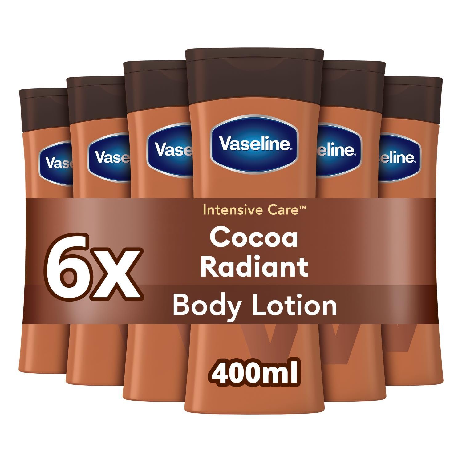 Vaseline Cocoa Radiant Body Lotion - Deep Moisturising Body Cream with Vaseline Jelly & 100% Cocoa Butter - Repairs Dry, Itchy Skin and Restores Natural Glow 6x 400ml - Damaged Box
