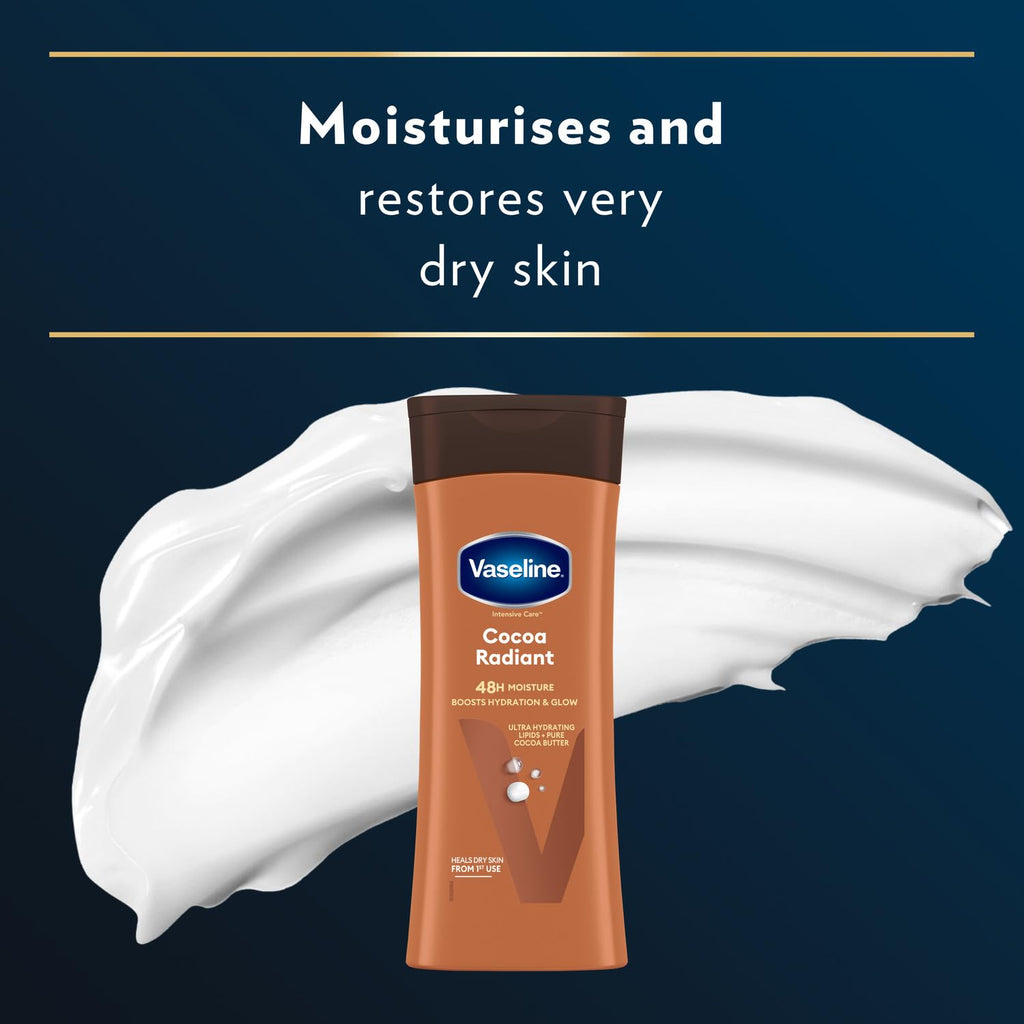 Vaseline Cocoa Radiant Body Lotion - Deep Moisturising Body Cream with Vaseline Jelly & 100% Cocoa Butter - Repairs Dry, Itchy Skin and Restores Natural Glow 6x 400ml - Damaged Box