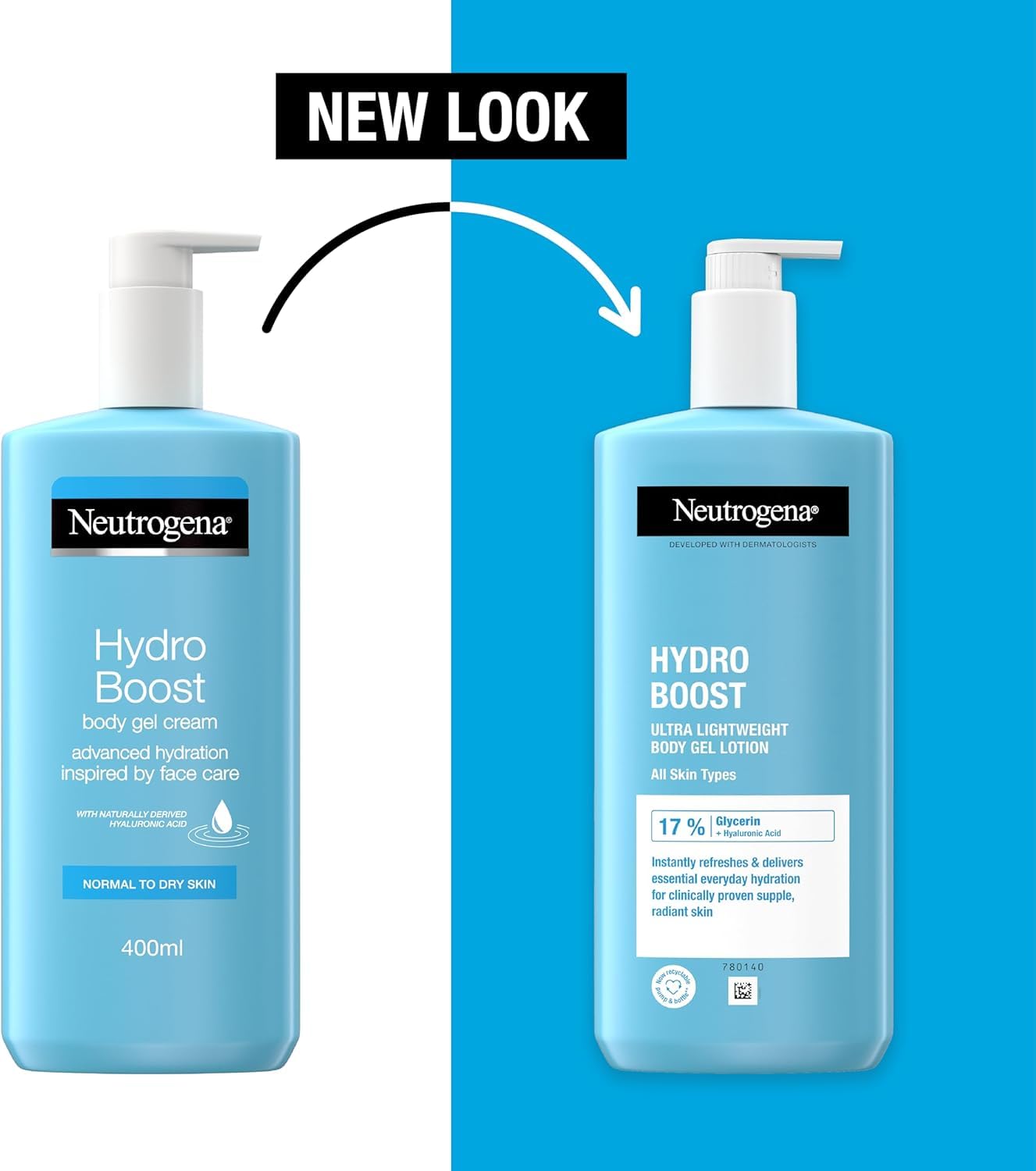 Neutrogena Hydro Boost Body Gel Cream (1x 400ml), Body Lotion with Refreshing and Ultra-Light Formula for Normal to Dry Skin, Naturally Derived Hyaluronic Acid, Body Moisturiser for Advanced Hydration - Damaged Box